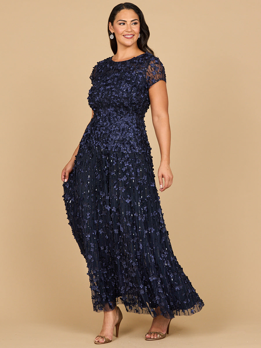 3D Floral Embellished Cap Sleeve Gown | 29181